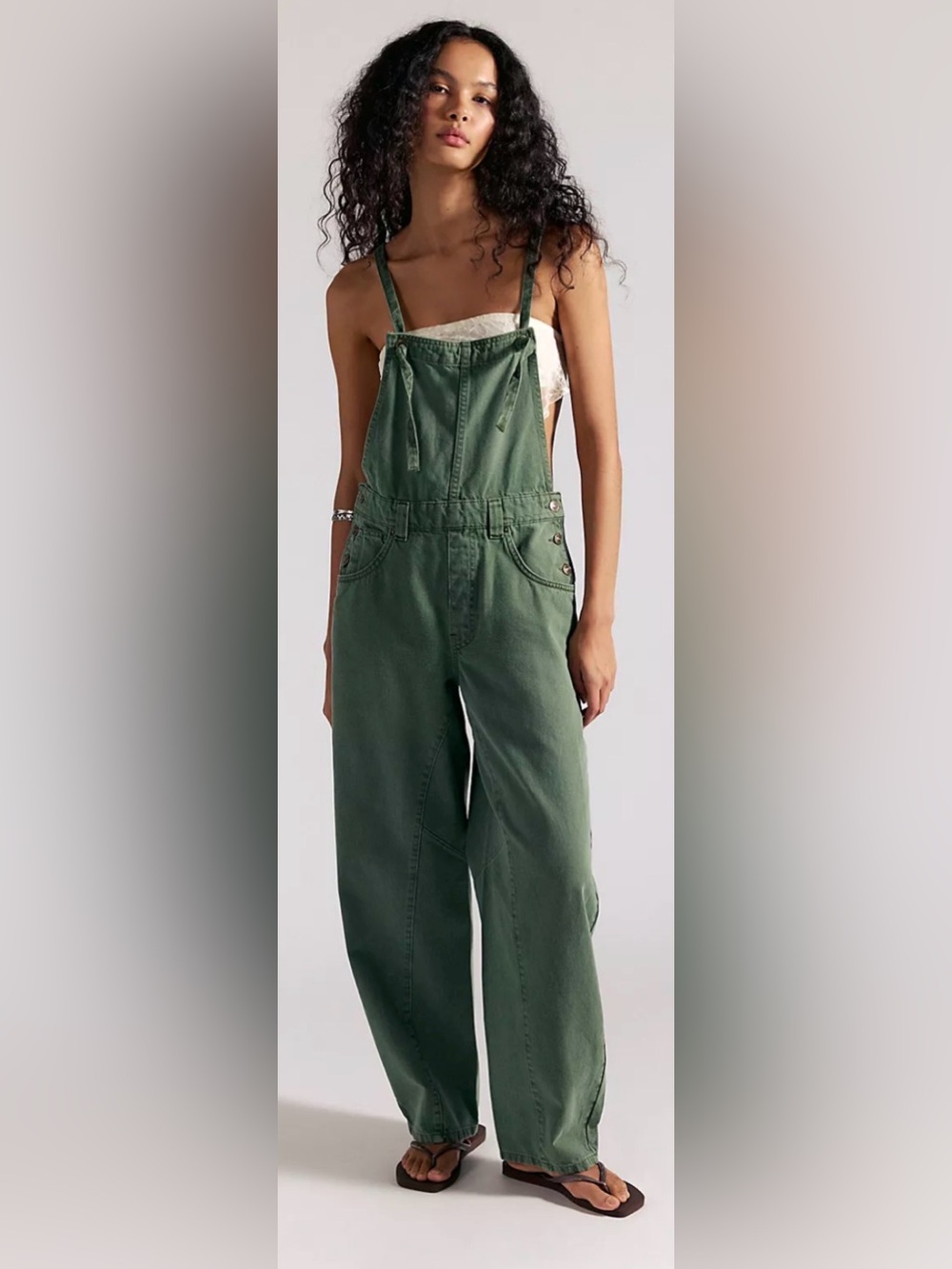Free People We The Free Rowen Slim Arc Overalls Army Green NWT size Medium
